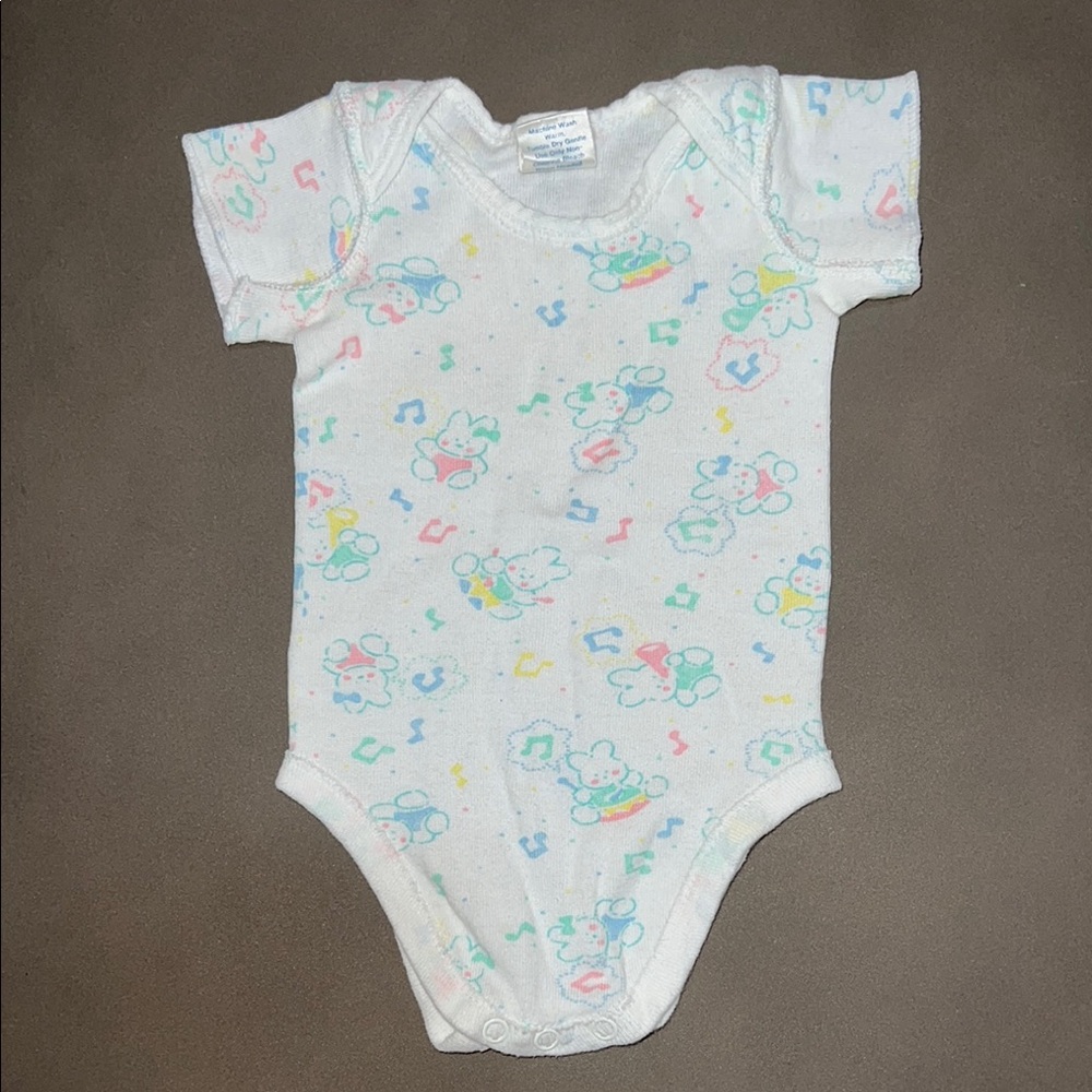 VINTAGE Pastel Music Rabbits Drums Baby One Piece